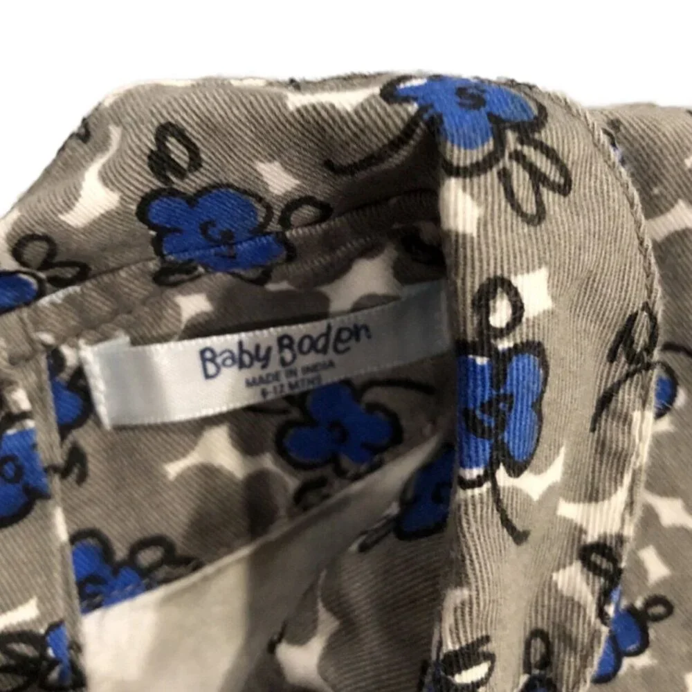 Baby Boden 6-12m Grey & Blue Floral Pretty Collar Dress
